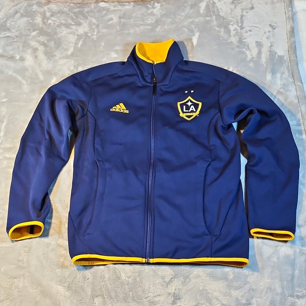 adidas LA Galaxy MLS Full Zip Jacket Blue/Yellow Soccer Size M